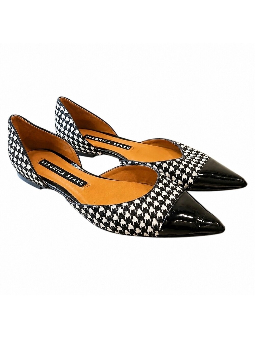 VERONICA BEARD | Houndstooth Pony Hair Pointed Toe D’Orsay Flats 36 / US 6